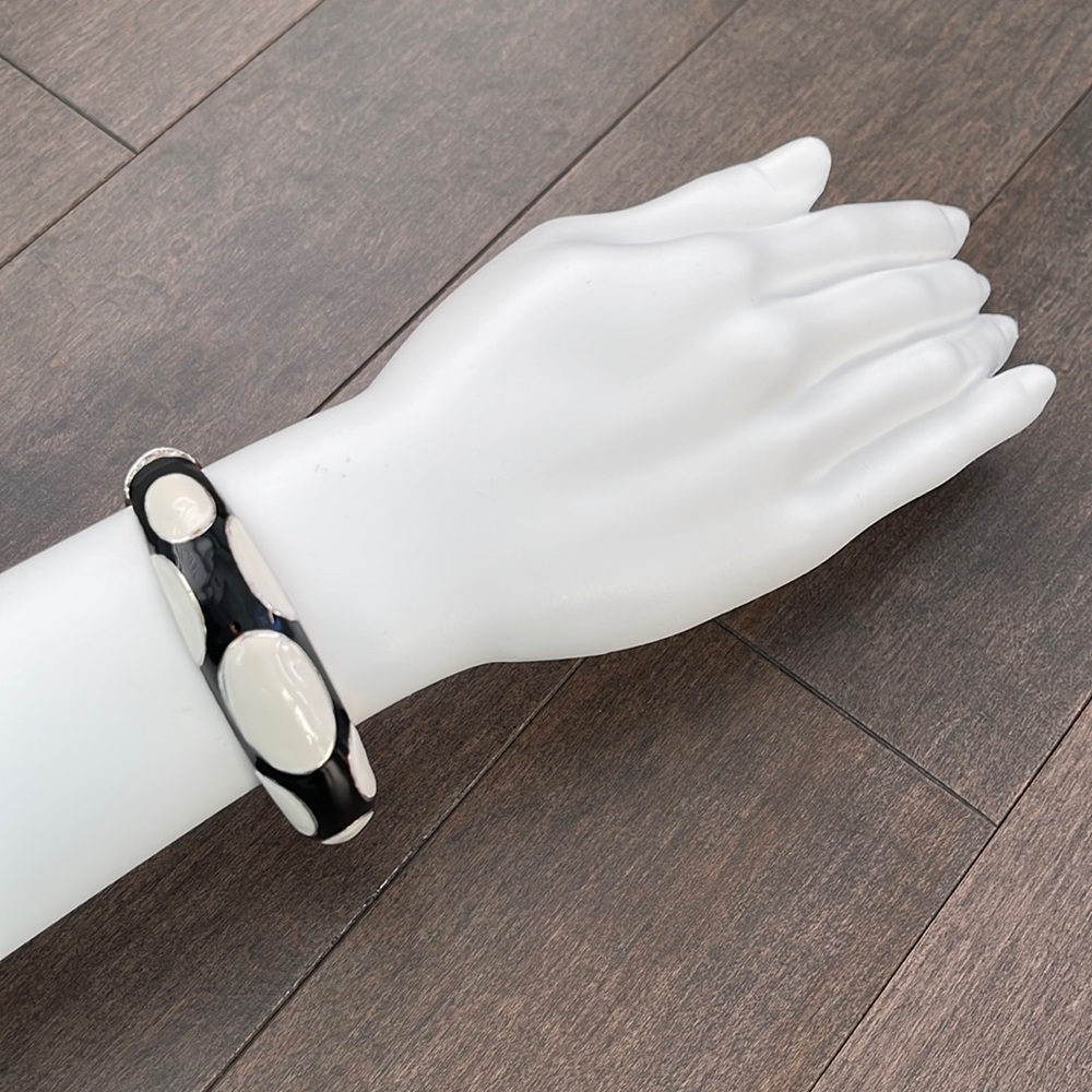 FROU FROU Women’s Black & White Polka Dot Silver Bangle Bracelet